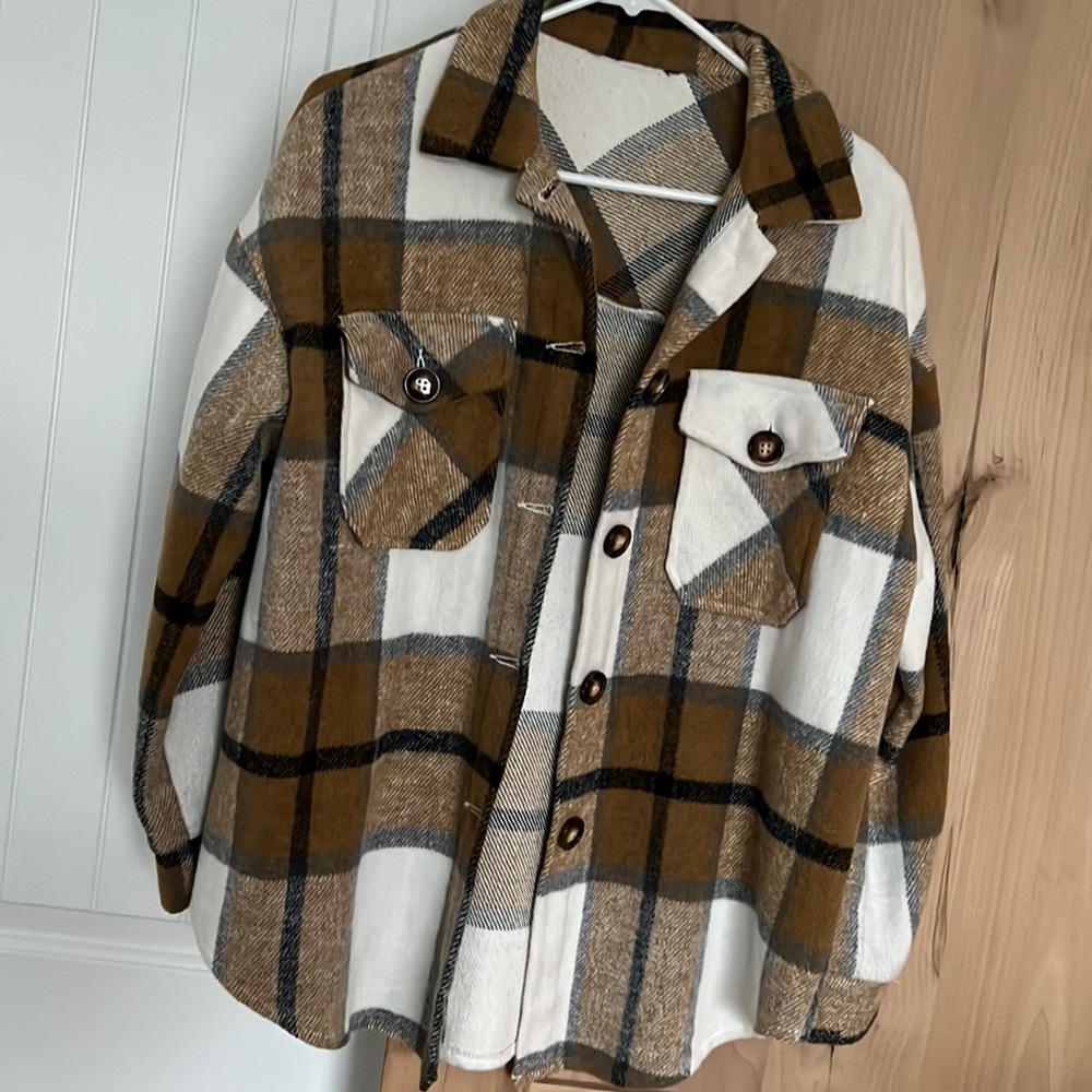 Plaid shacket, no size tag but fit like a Medium